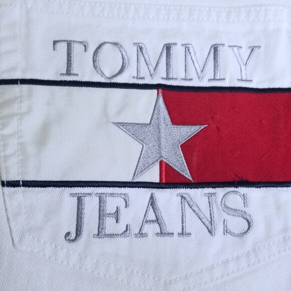 VTG Tommy Jeans Baggy Streetwear Big Flag Logo Denim Jean Shorts OG Y2K Skate 33 - Picture 7 of 15
